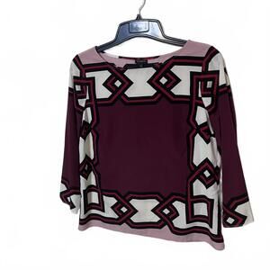 Talbots Burgundy Classic Preppy Geometric Dark Academia 3/4 Sleeve Blouse Medium